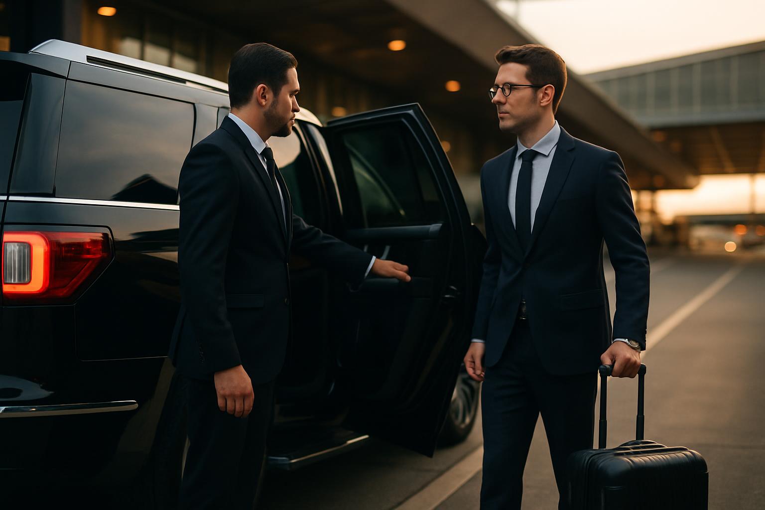 Chauffeur opening door for traveler at airport