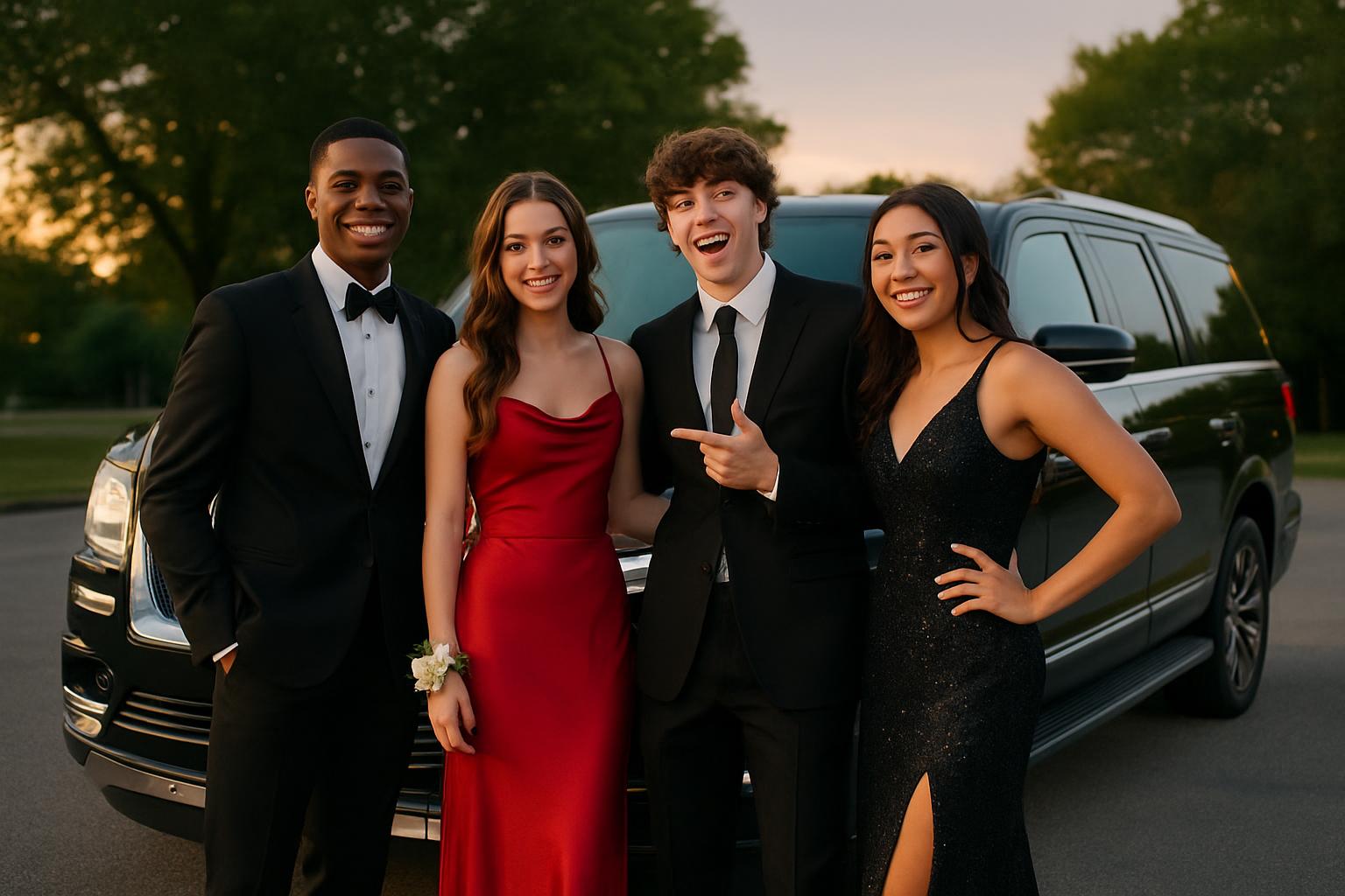 Prom group posing with Lincoln Navigator